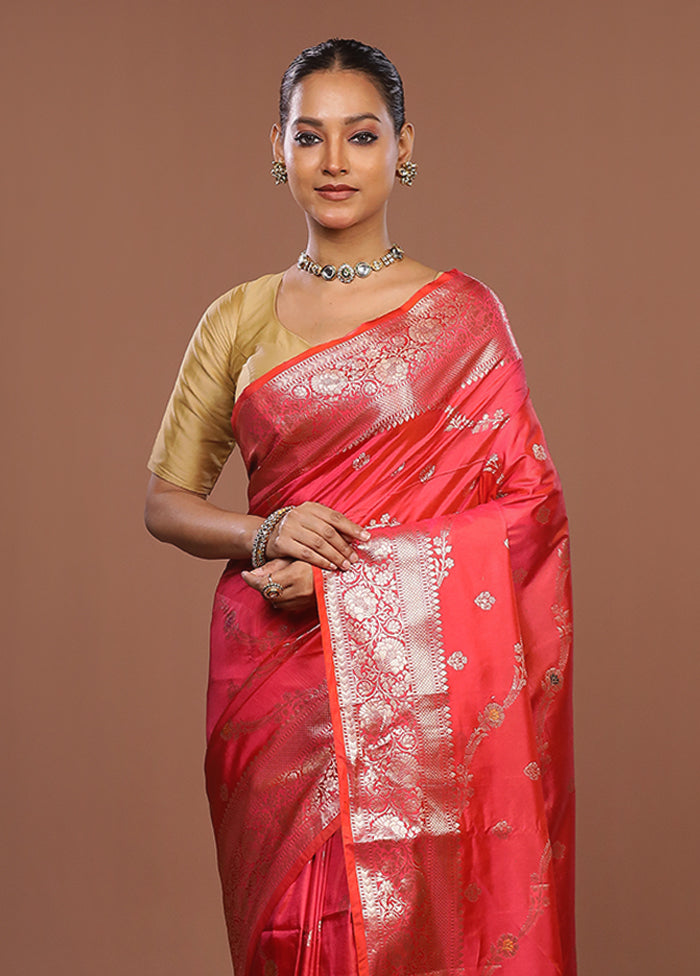 Pink Dupion Silk Saree With Blouse Piece