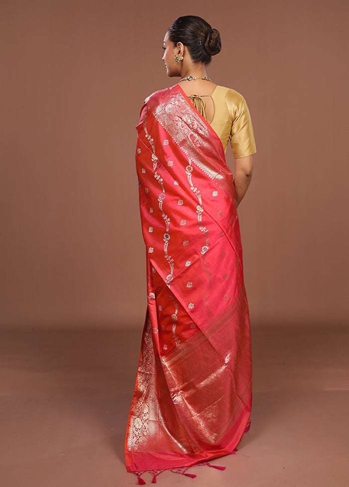 Pink Dupion Silk Saree With Blouse Piece