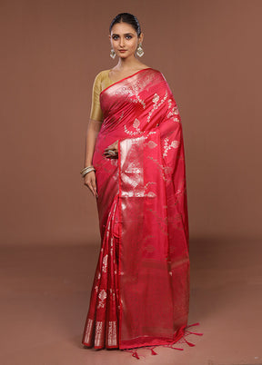 Pink Dupion Silk Saree With Blouse Piece