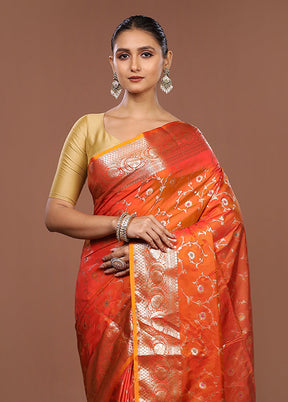 Orange Dupion Silk Saree With Blouse Piece