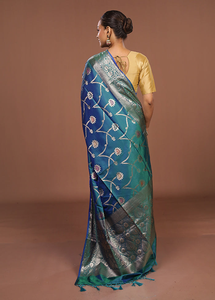 Blue Dupion Silk Saree With Blouse Piece