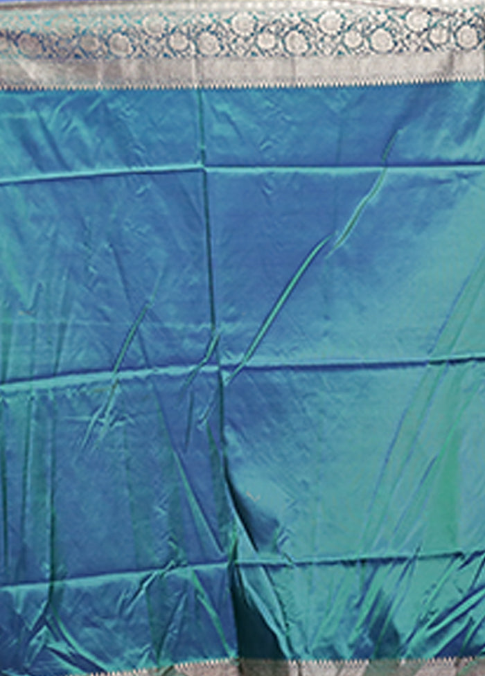 Blue Dupion Silk Saree With Blouse Piece