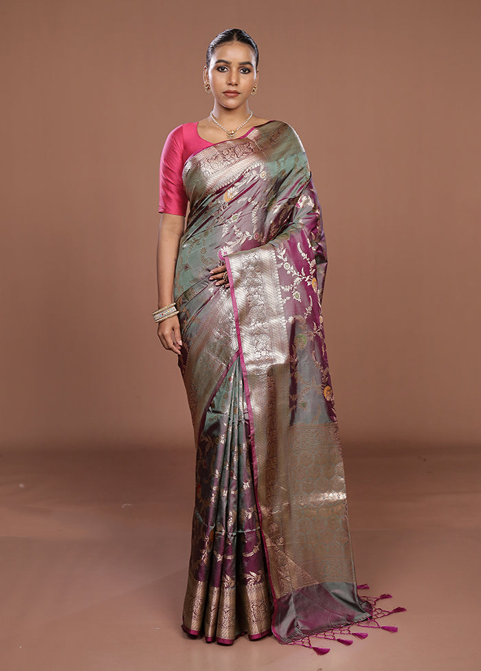Purple Dupion Silk Saree With Blouse Piece