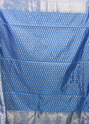 Blue Dupion Silk Saree With Blouse Piece