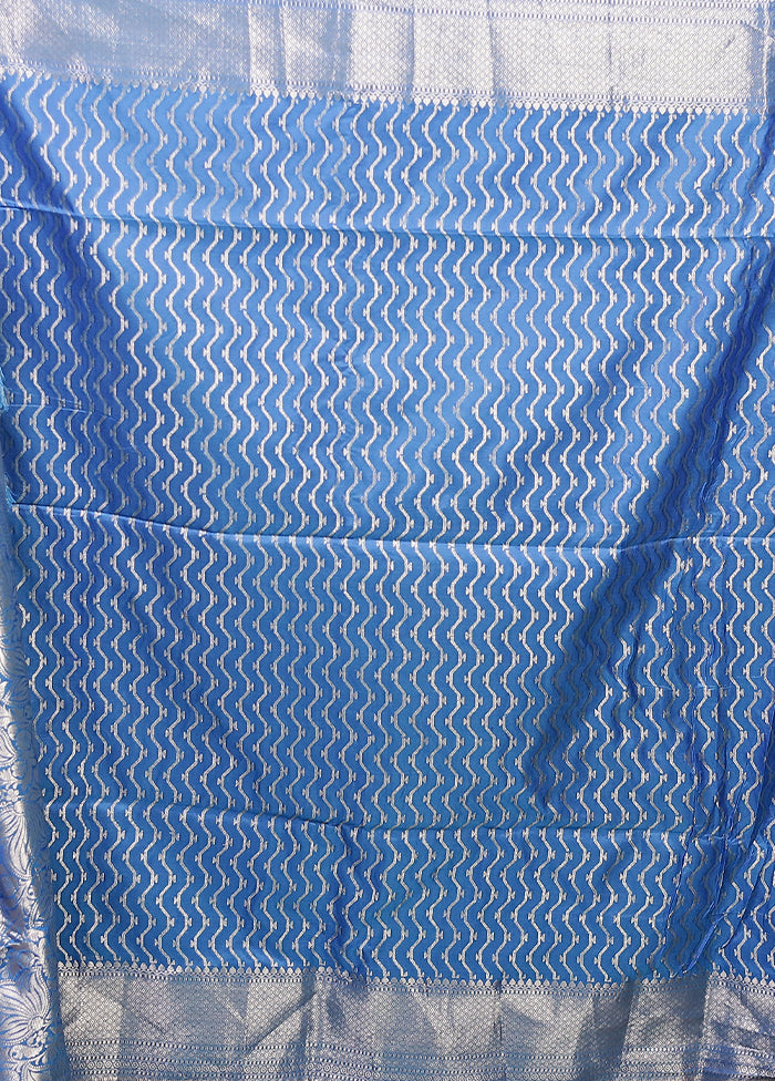 Blue Dupion Silk Saree With Blouse Piece