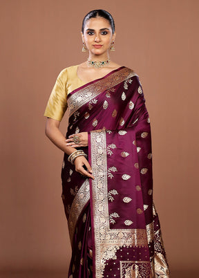 Purple Banarasi Silk Saree With Blouse Piece