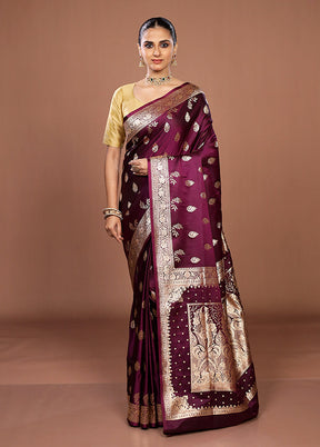 Purple Banarasi Silk Saree With Blouse Piece