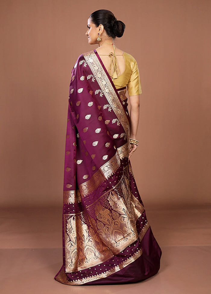 Purple Banarasi Silk Saree With Blouse Piece