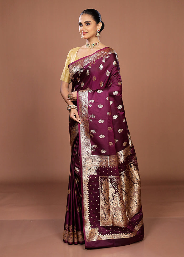 Purple Banarasi Silk Saree With Blouse Piece