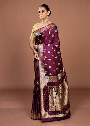 Purple Banarasi Silk Saree With Blouse Piece