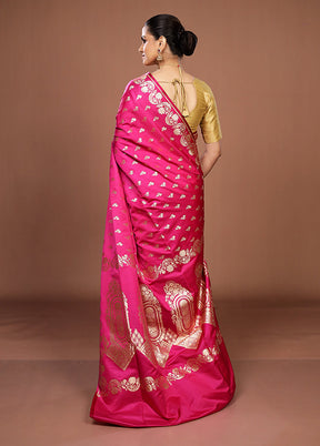Pink Banarasi Silk Saree With Blouse Piece