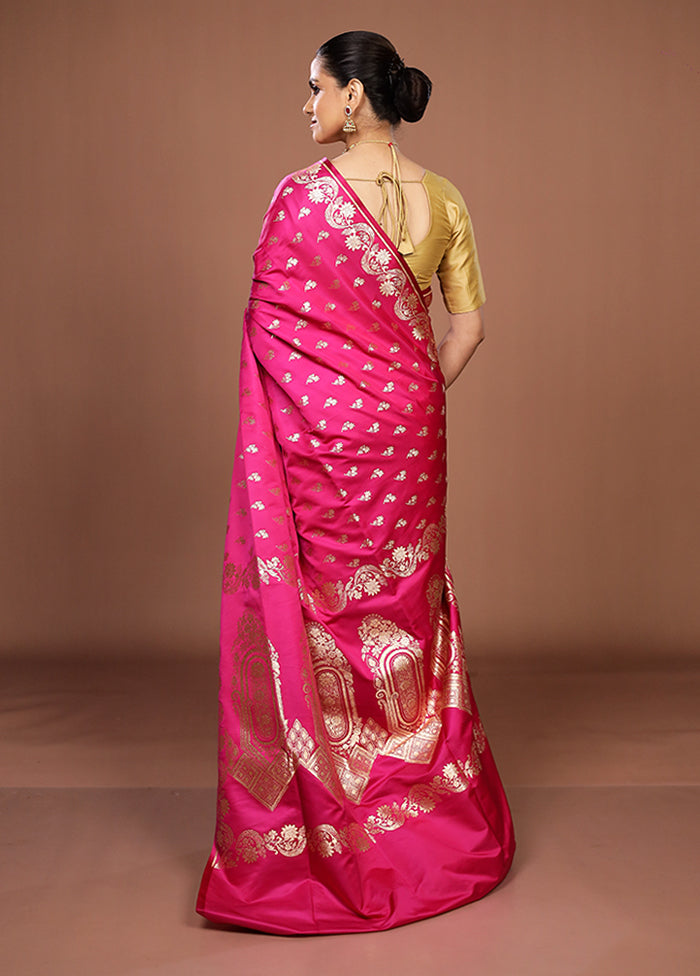 Pink Banarasi Silk Saree With Blouse Piece