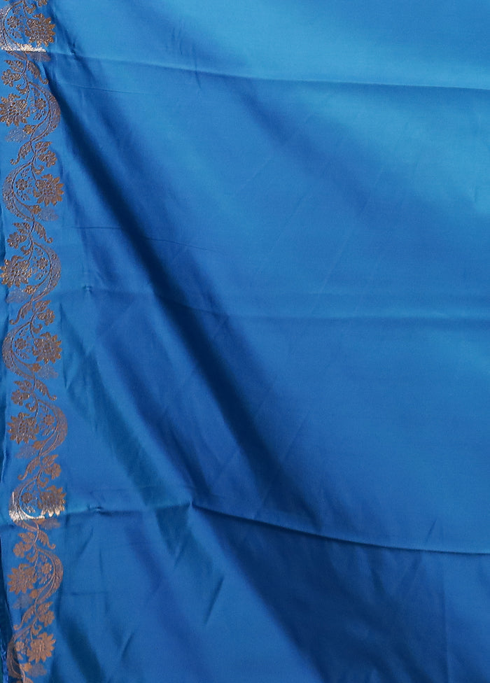 Blue Banarasi Silk Saree With Blouse Piece