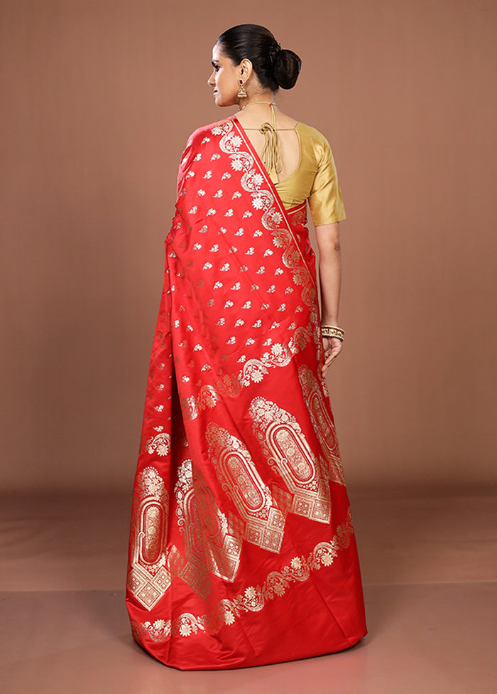 Red Banarasi Silk Saree With Blouse Piece