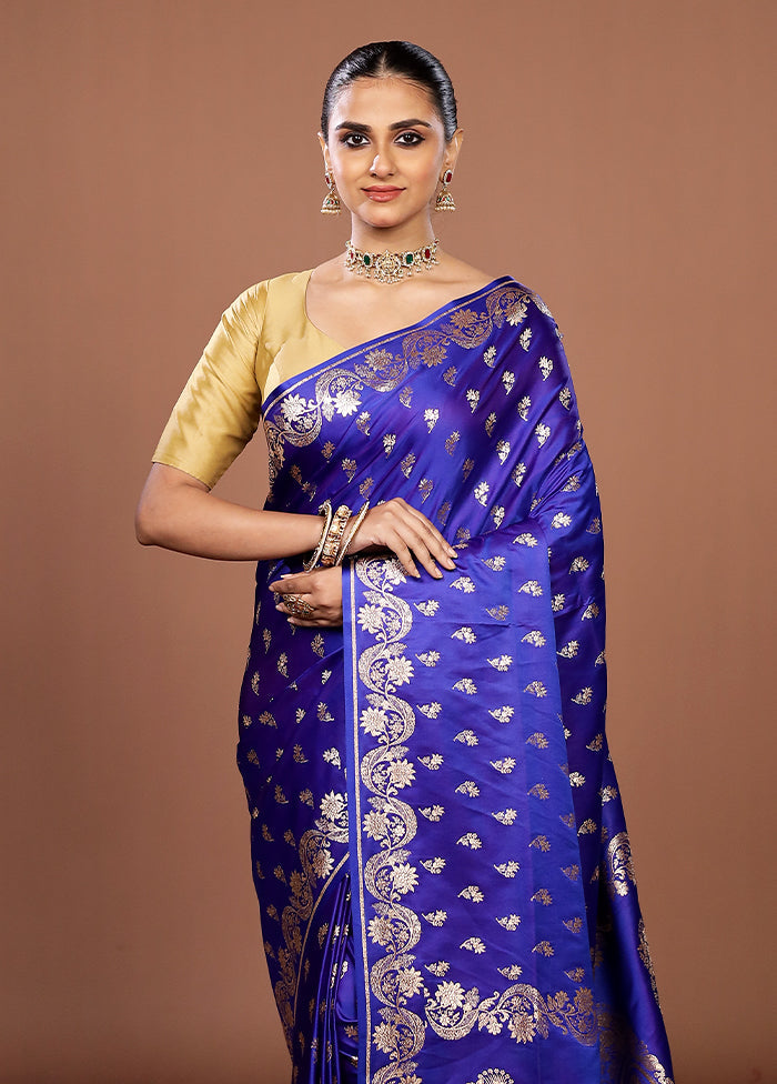 Blue Banarasi Silk Saree With Blouse Piece