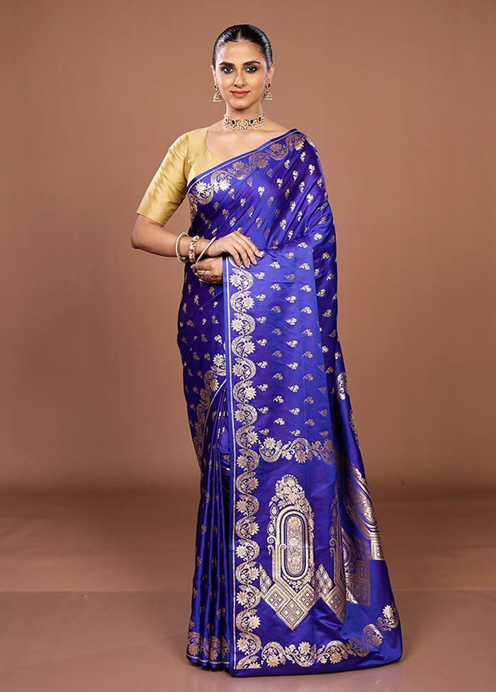 Blue Banarasi Silk Saree With Blouse Piece