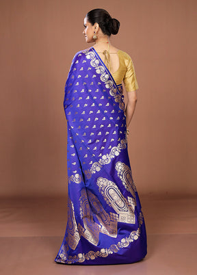 Blue Banarasi Silk Saree With Blouse Piece