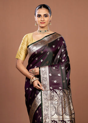 Purple Banarasi Silk Saree With Blouse Piece