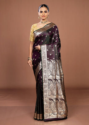 Purple Banarasi Silk Saree With Blouse Piece