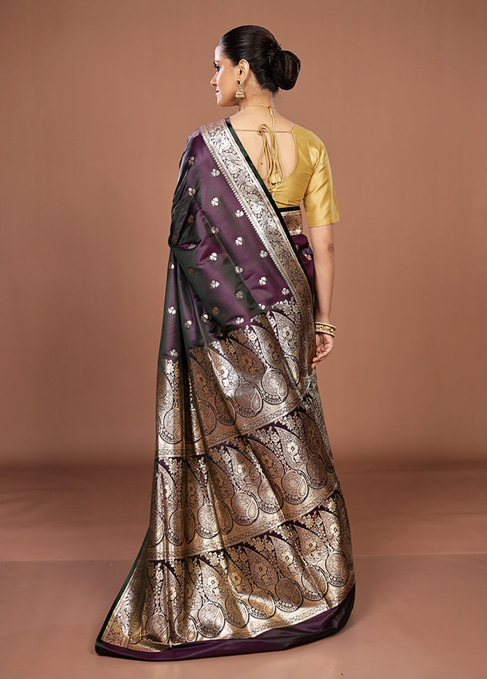 Purple Banarasi Silk Saree With Blouse Piece