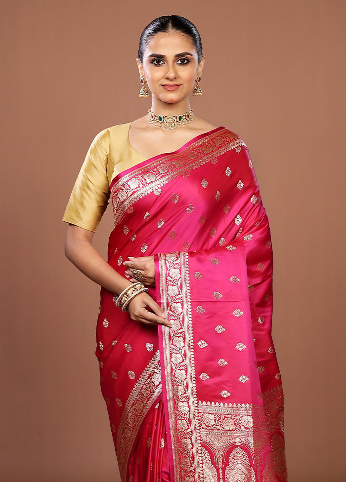 Pink Banarasi Silk Saree With Blouse Piece