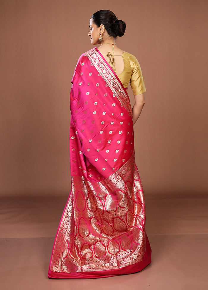 Pink Banarasi Silk Saree With Blouse Piece