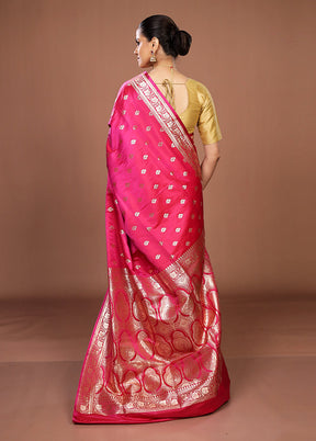 Pink Banarasi Silk Saree With Blouse Piece
