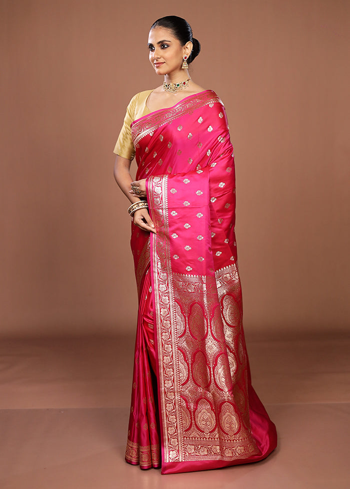 Pink Banarasi Silk Saree With Blouse Piece