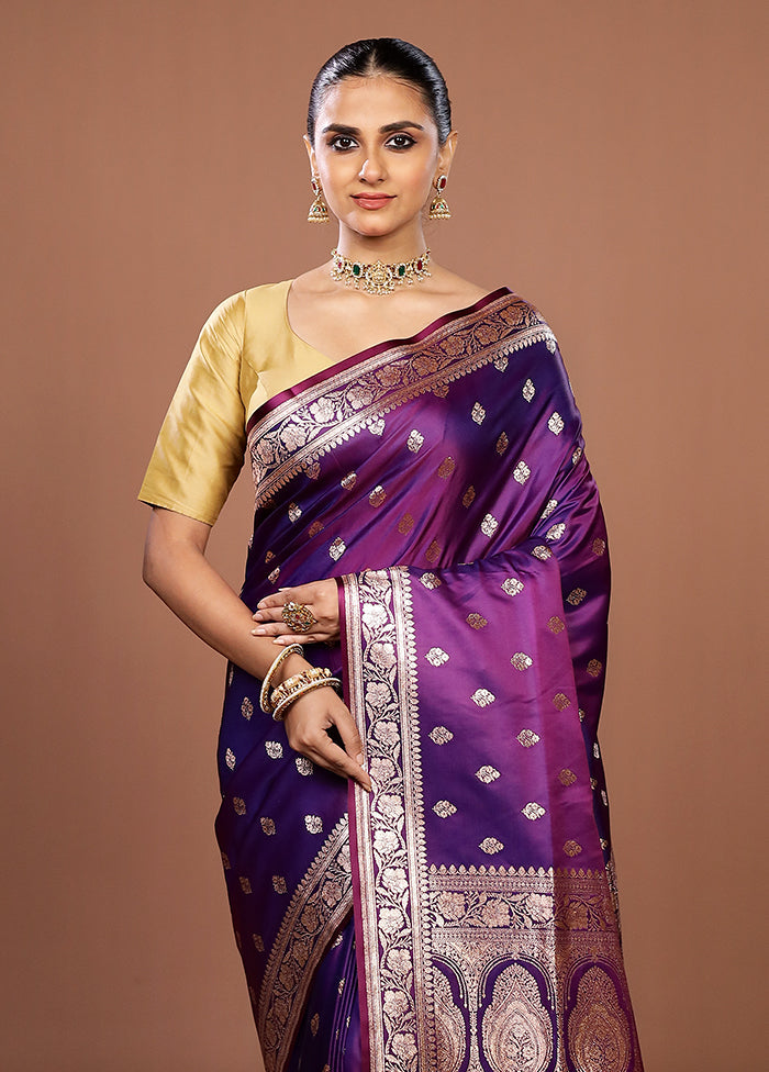Purple Banarasi Silk Saree With Blouse Piece