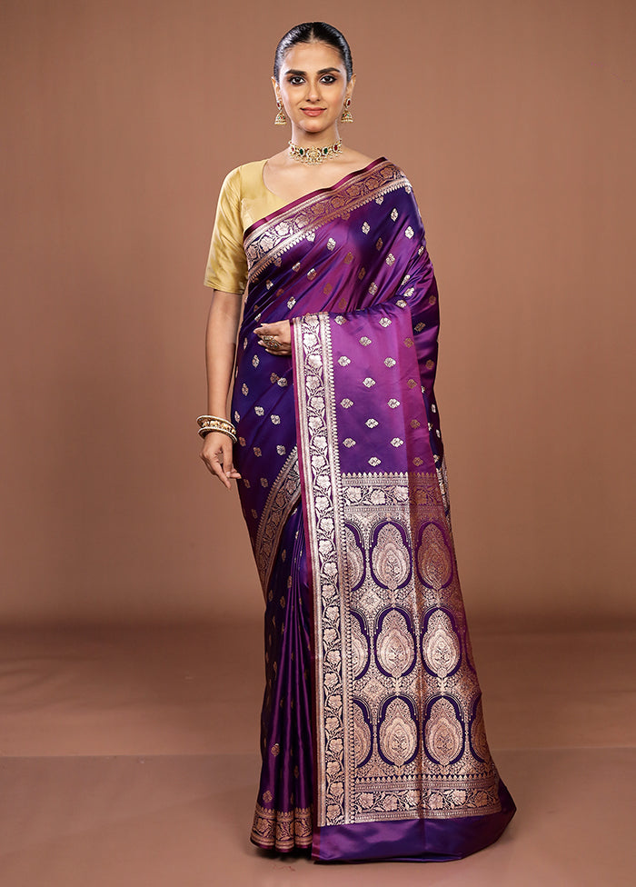 Purple Banarasi Silk Saree With Blouse Piece