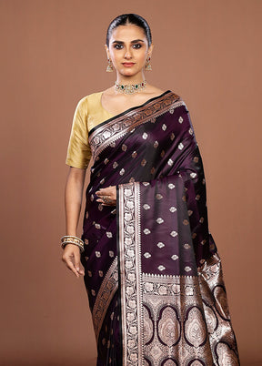 Purple Banarasi Silk Saree With Blouse Piece