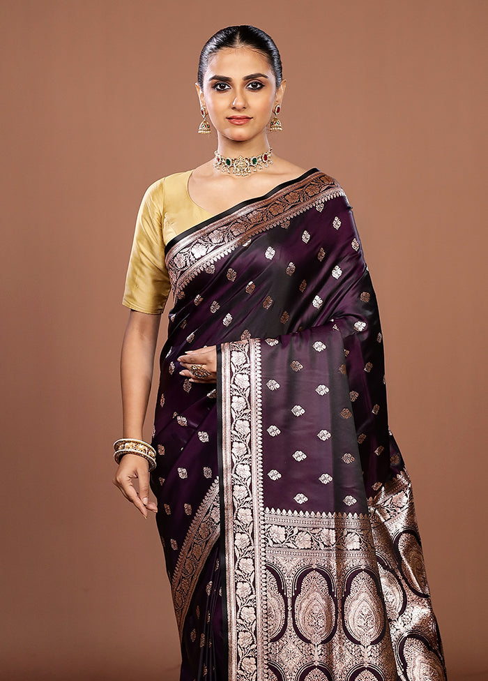 Purple Banarasi Silk Saree With Blouse Piece