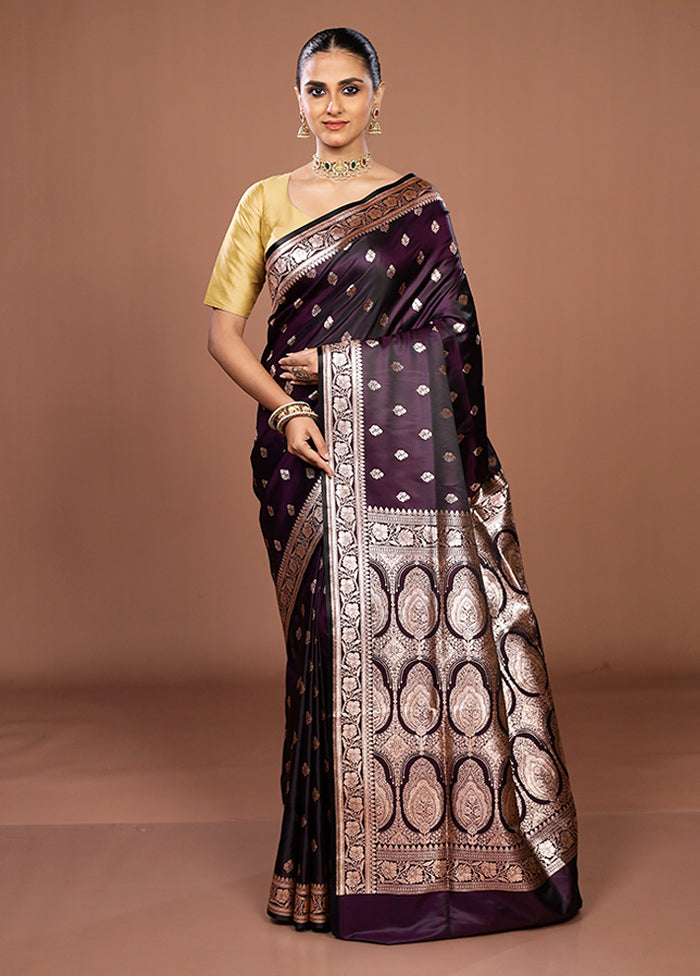 Purple Banarasi Silk Saree With Blouse Piece