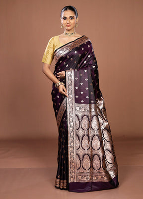 Purple Banarasi Silk Saree With Blouse Piece