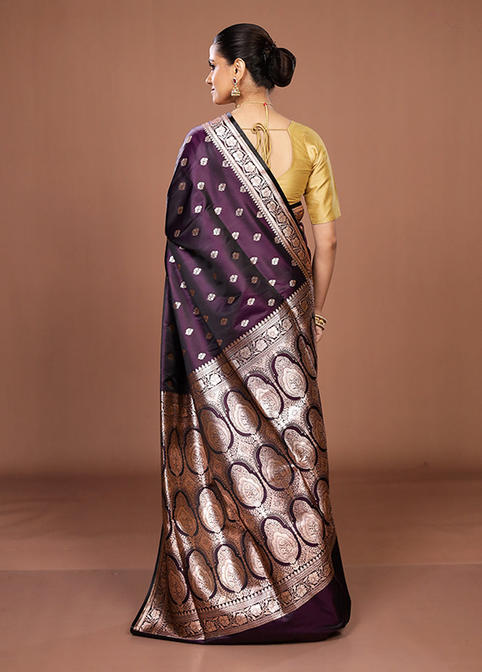 Purple Banarasi Silk Saree With Blouse Piece