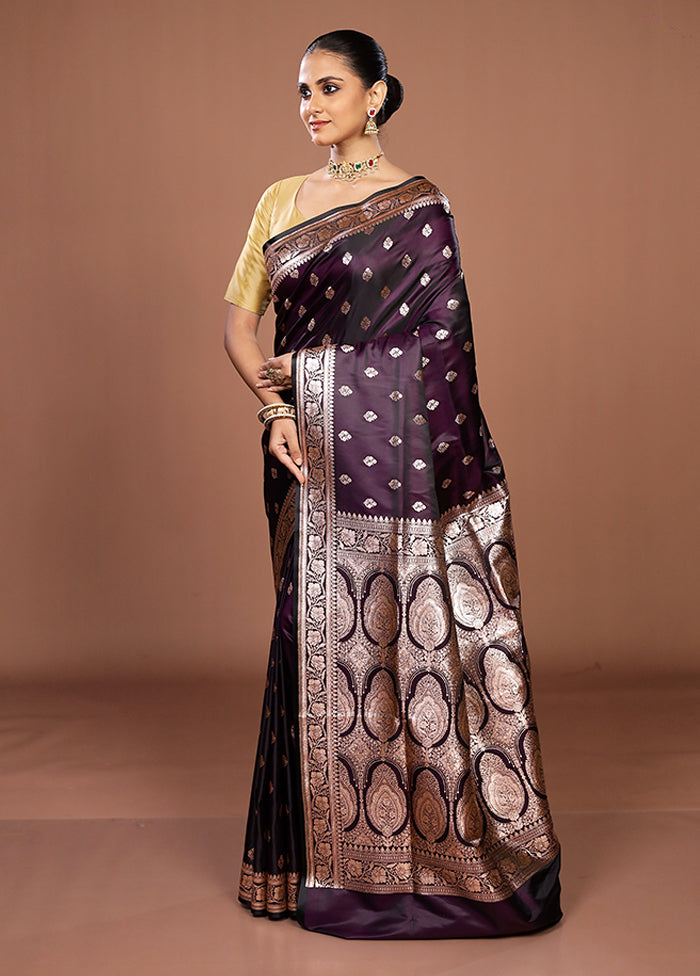 Purple Banarasi Silk Saree With Blouse Piece