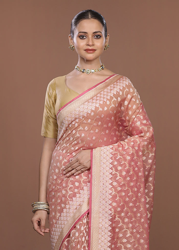 Pink Kora Silk Saree With Blouse Piece