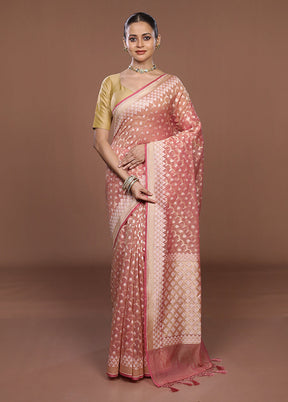 Pink Kora Silk Saree With Blouse Piece