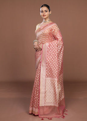 Pink Kora Silk Saree With Blouse Piece