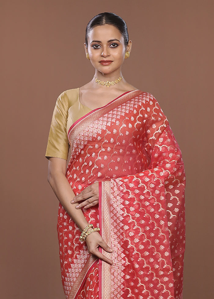 Pink Kora Silk Saree With Blouse Piece