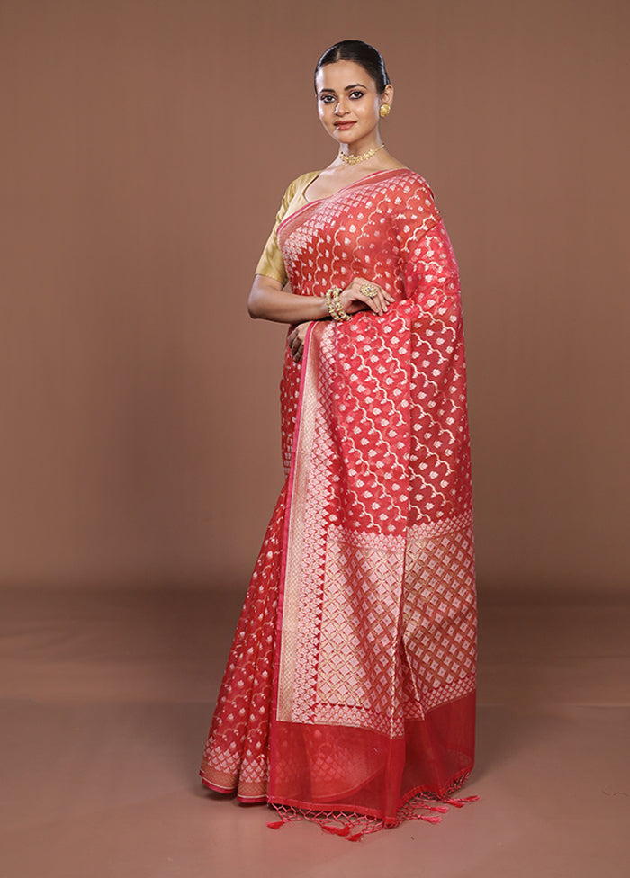 Pink Kora Silk Saree With Blouse Piece