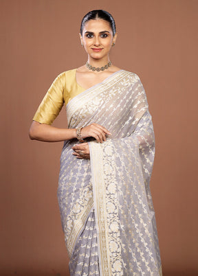 Grey Kora Silk Saree With Blouse Piece