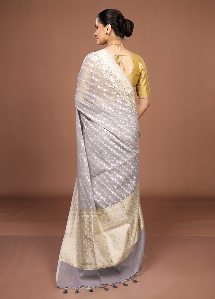 Grey Kora Silk Saree With Blouse Piece