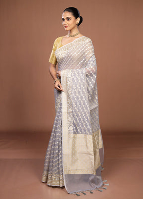 Grey Kora Silk Saree With Blouse Piece