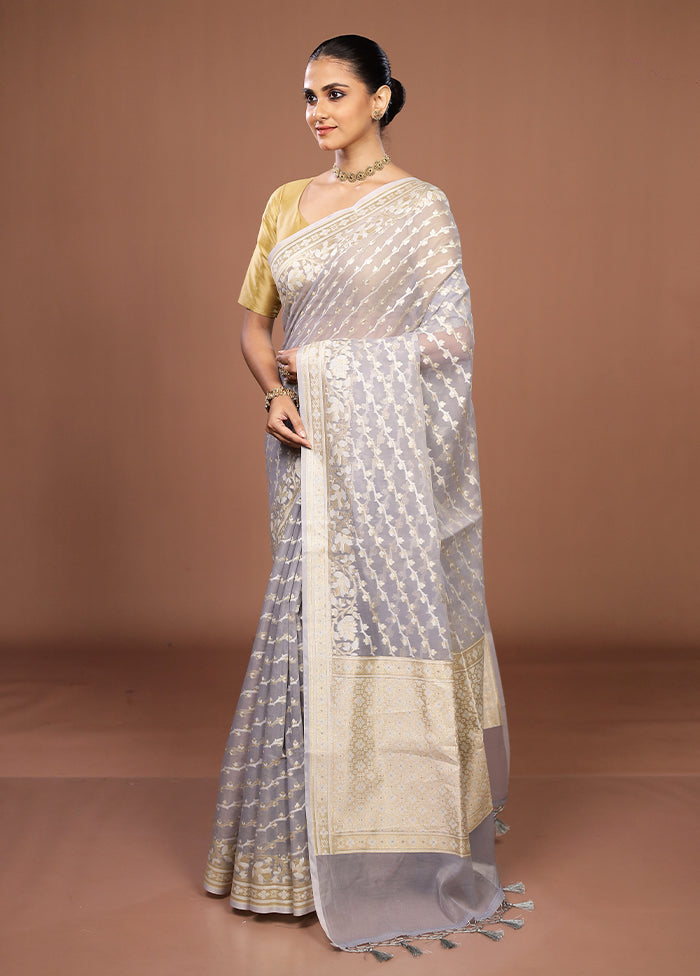 Grey Kora Silk Saree With Blouse Piece