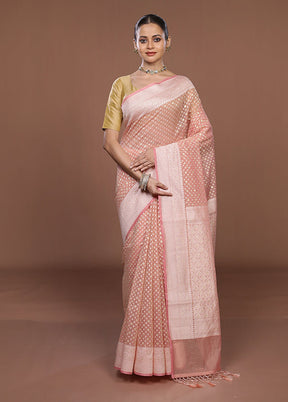 Peach Kora Silk Saree With Blouse Piece