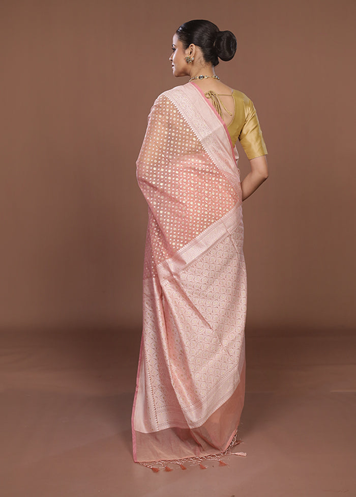 Peach Kora Silk Saree With Blouse Piece