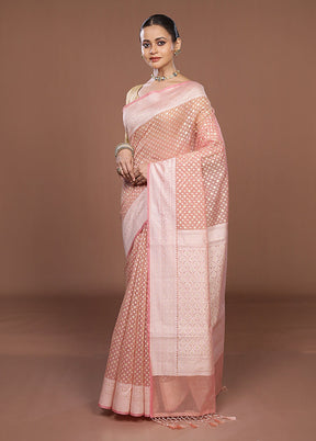 Peach Kora Silk Saree With Blouse Piece