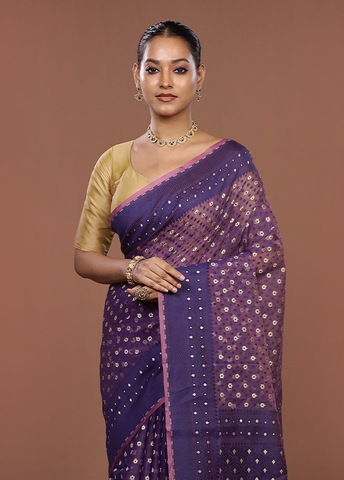 Blue Kora Silk Saree With Blouse Piece