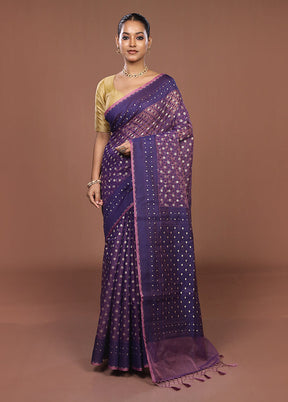 Blue Kora Silk Saree With Blouse Piece